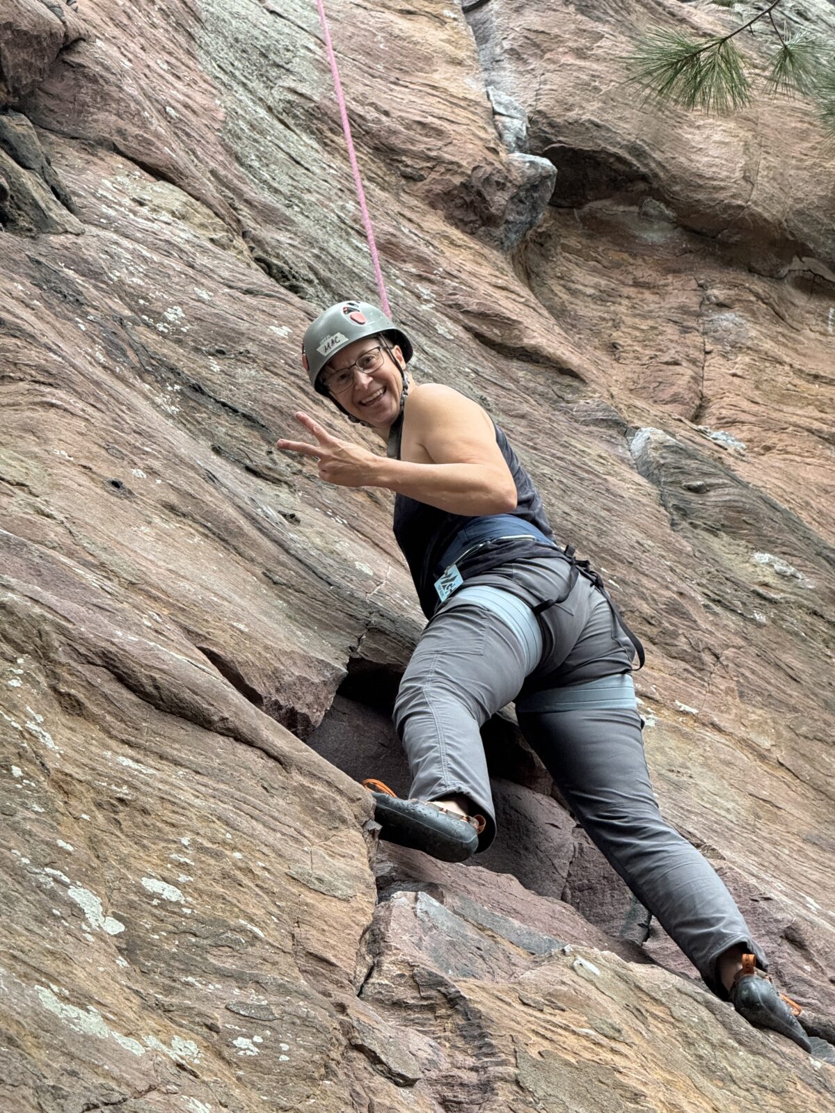 Image of McLean Gunderson top roping at Devil's Lake WI